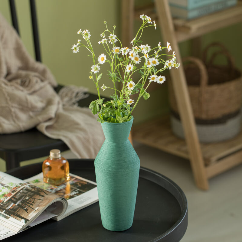 10" H Decorative Ceramic Round Sharp Concaved Top Vase Centerpiece Table Vase Green, Large