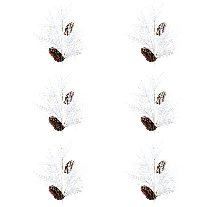 Pine and Cone Spray Set of 6 – Plastic and Cone Holiday Decor for Christmas Home, Table, and Mantel