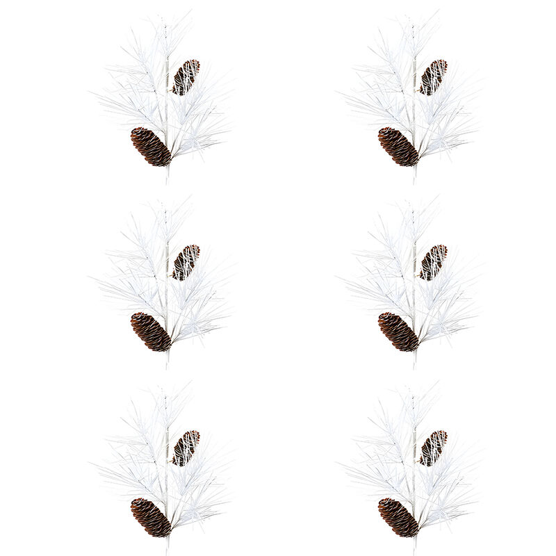 Pine and Cone Spray Set of 6 – Plastic and Cone Holiday Decor for Christmas Home, Table, and Mantel