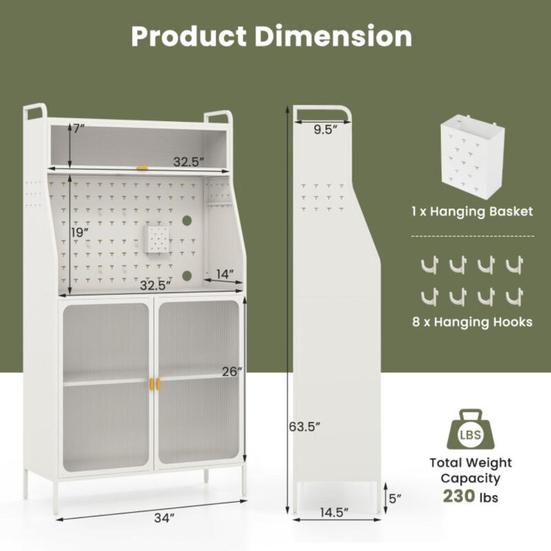Hivvago 5-Tier Metal Baker's Rack with See-through Flip-up Door and Pegboard-White