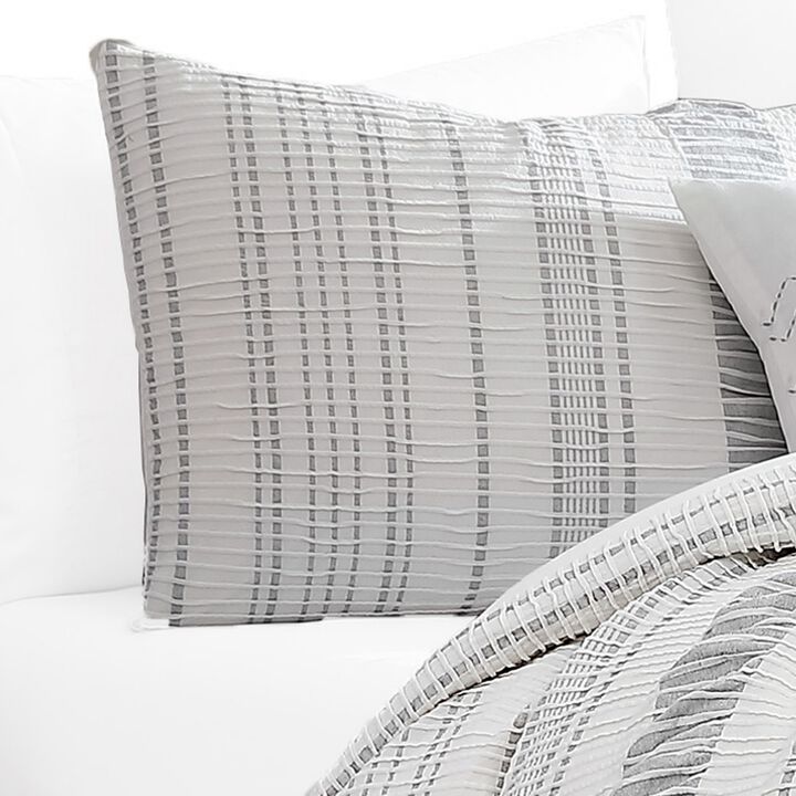 Wim 6 Piece King Size Duvet Comforter Set with Accent Pillows, Striped Gray - Benzara