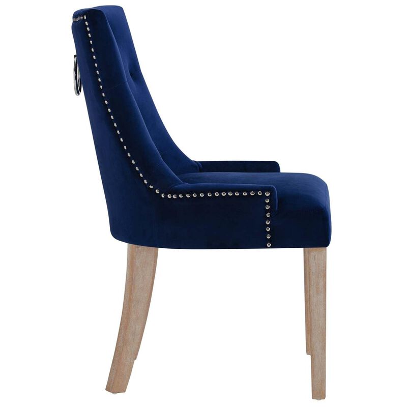 Modway Pose Tufted Performance Velvet Upholstered Two Dining Chairs with Nailhead Trim in Navy
