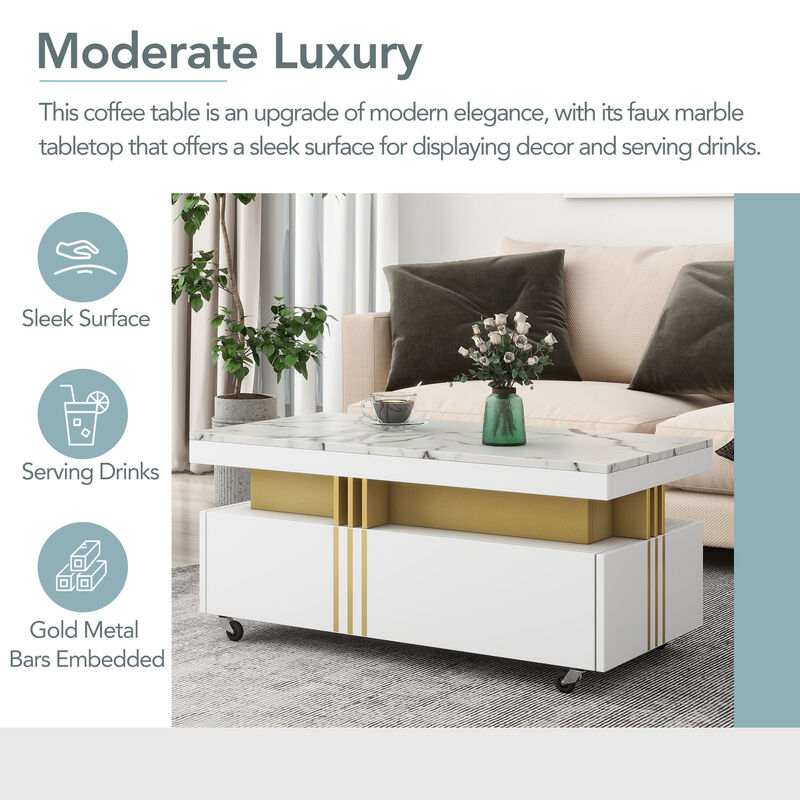 Coffee Table with Faux Marble Top Elegant and Durable Center Table for Living Room