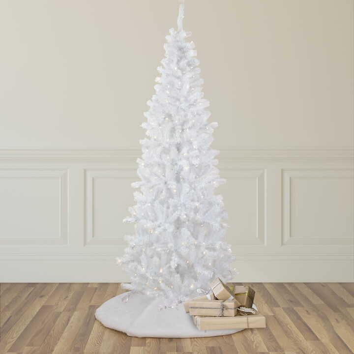6.5' Pre-Lit Pencil White Georgian Pine Artificial Christmas Tree  Warm White LED Lights