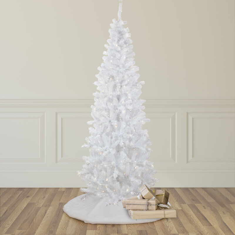 6.5' Pre-Lit Pencil White Georgian Pine Artificial Christmas Tree  Warm White LED Lights