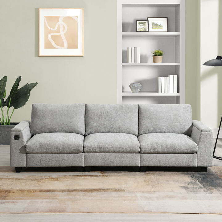 96*35''Chenille Sectional Sofa with Bluetooth Speaker,Comfy Cloud Couch Set with Drop Down Table,Cup Holders,USB Charger,Storage Armrest,Wide Seat Sofa for Living Room,Apartment,Office