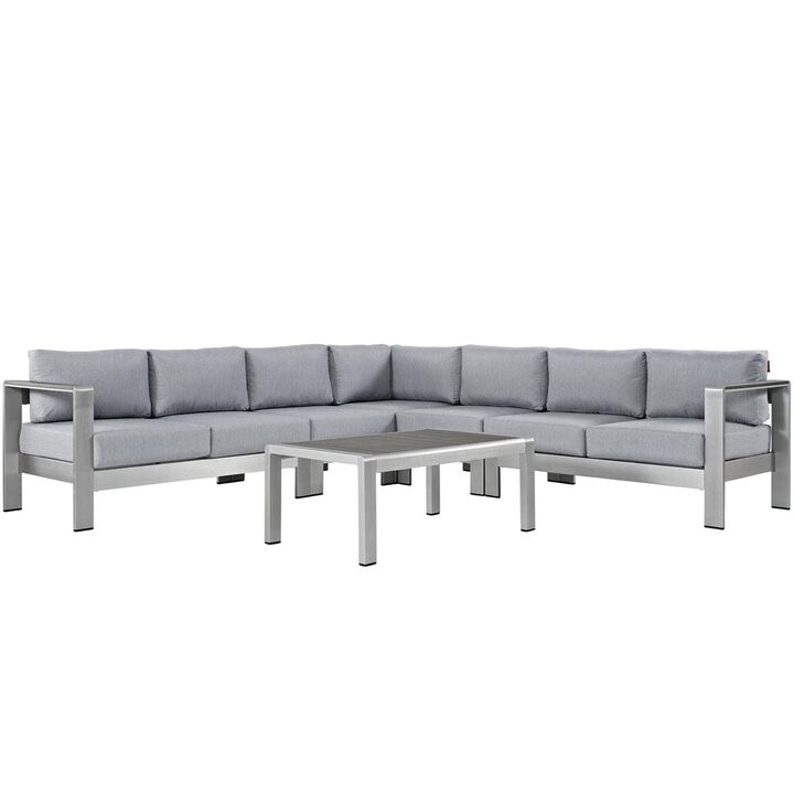 Shore 6 Piece Outdoor Patio Aluminum Sectional Sofa Set - Silver Gray