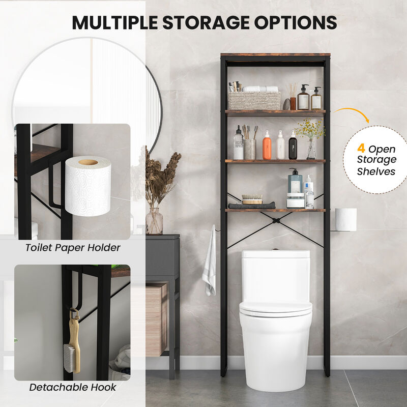 4-Tier Freestanding Over the Toilet Storage Rack-Rustic Brown