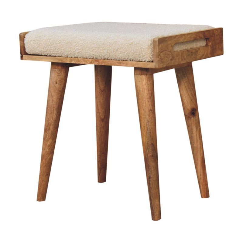 Boucle Cream  Solid Wood Tray Style Footstool
