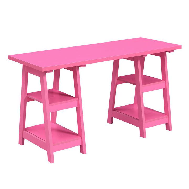 Convenience Concepts Designs2Go Double Trestle Desk with Shelves
