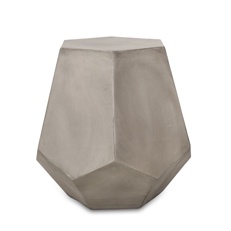 Gary Outdoor Side Accent Table, Geometric, Gray Faux Concrete, 21 Inch - Benzara
