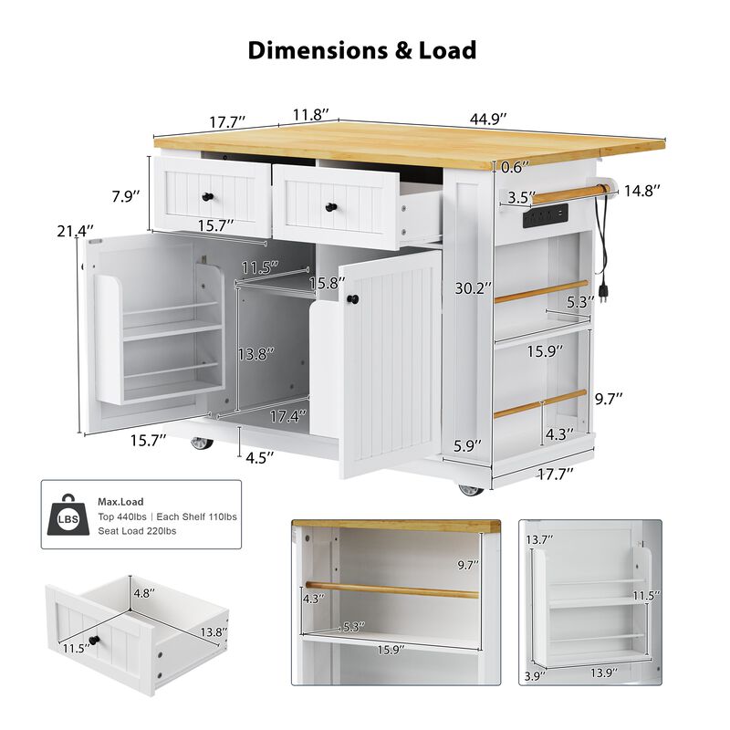 Merax Farmhouse Kitchen Island with Drop Leaf