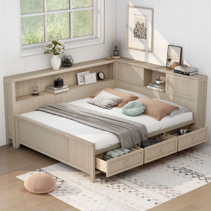 Merax Daybed with Storage Shelves and 3 Drawers