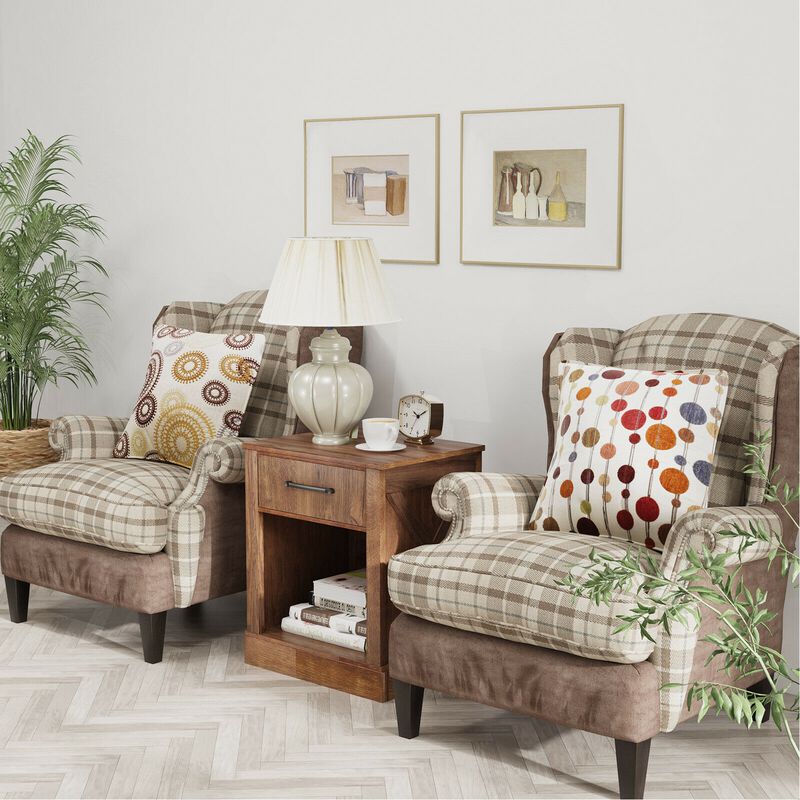 Compact Nightstand with Drawer and Open Compartment-Brown