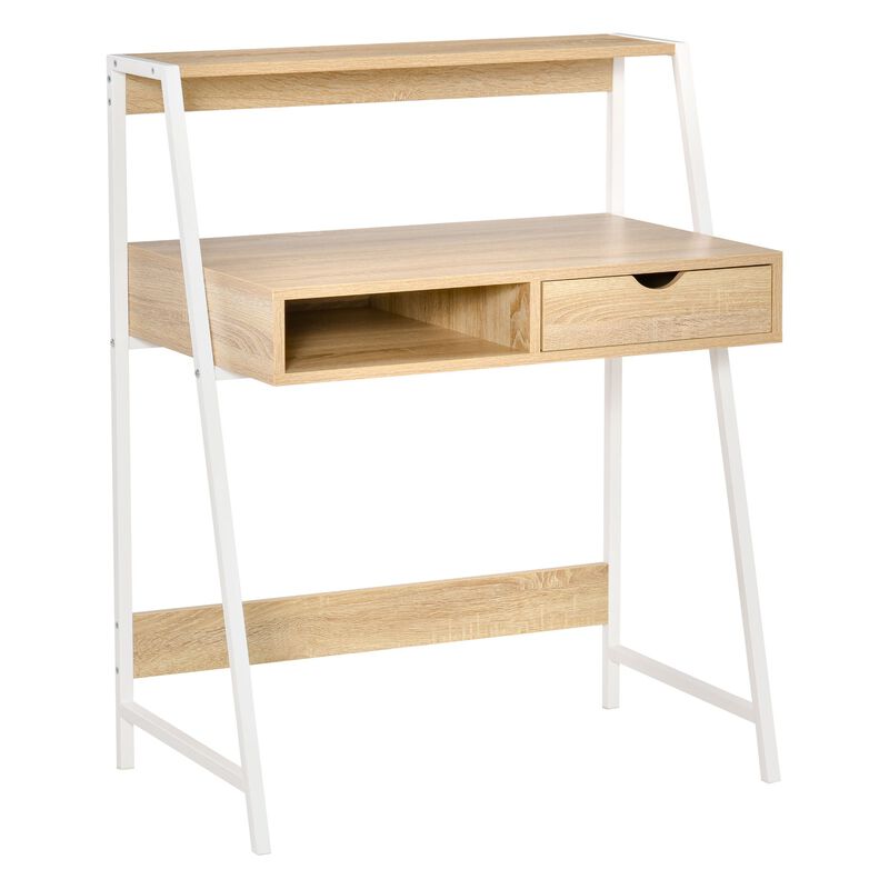 Natural Space Saver: Compact Office Desk with Drawers and Shelves