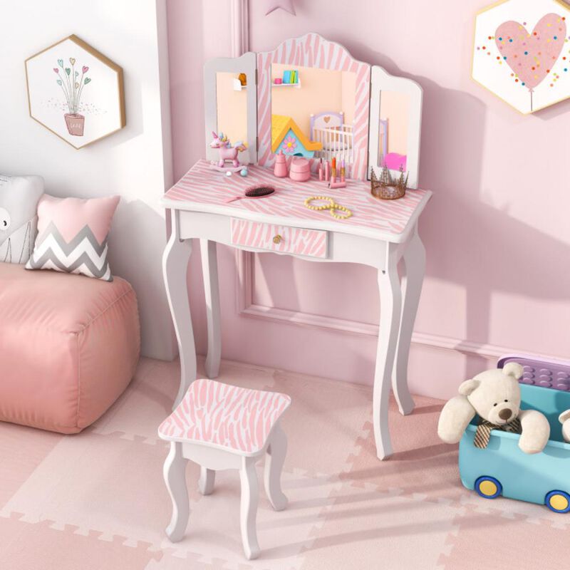 Hivvago Kids Vanity Set with Drawer and 3 Makeup Accessories-Pink