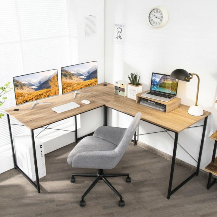 Hivvago 95 Inch 2-Person L-Shaped Long Reversible Computer Desk with Monitor Stand