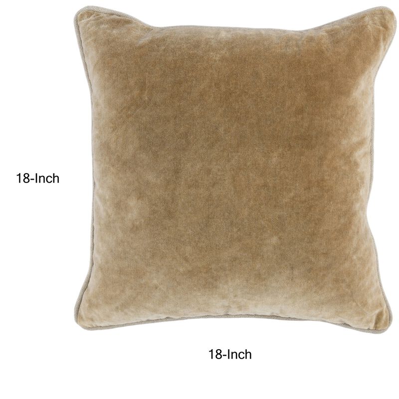 Hillary 18 Inch Square Velvet Decorative Throw Pillow, Welt Cord, Yellow-Benzara