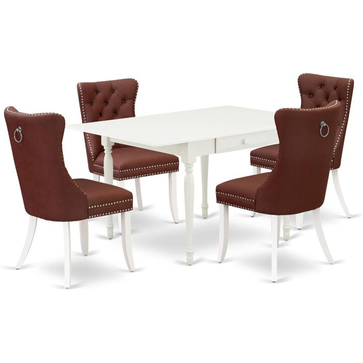 5 Piece Kitchen Table Set for 4 Contains a Rectangle Dining Table with Dropleaf