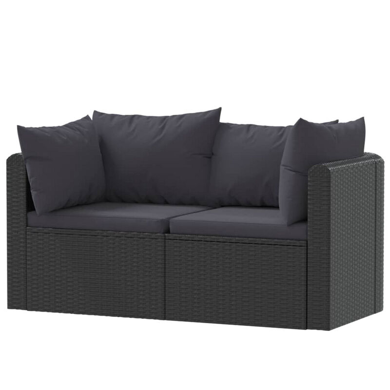 2pc Outdoor Modular Loveseat Set, Black Cushions, Poly Rattan, Steel - Benzara