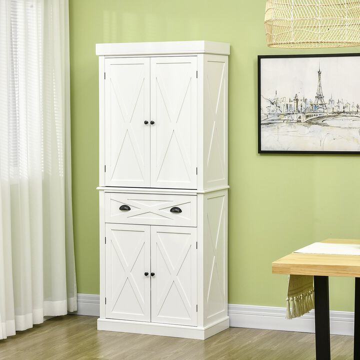 White Kitchen Organizer: Freestanding 4-Door 6-Tier Pantry