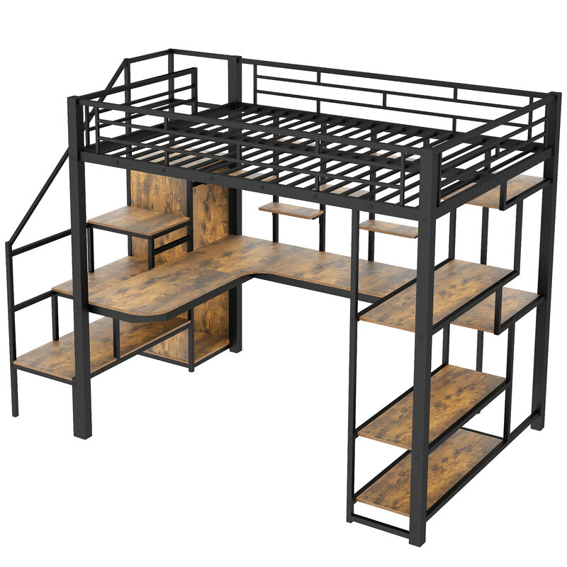 Merax Metal Loft Bed with Storage Staircase