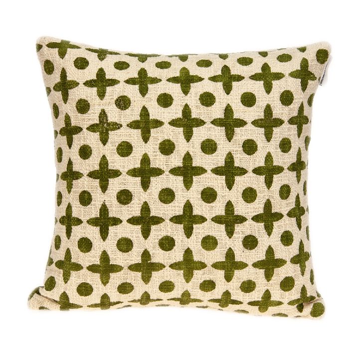 18" Beige Printed  Cotton Throw Pillow