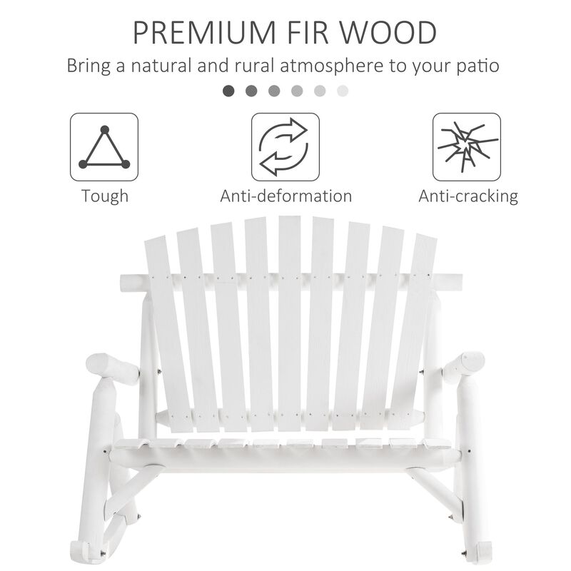 White Garden Duo: Adirondack 2-Seat Wooden Rocking Chair