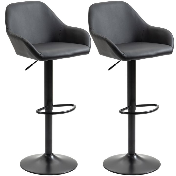 Black Bar Seating: Swivel Stools with PU Leather and Footrest