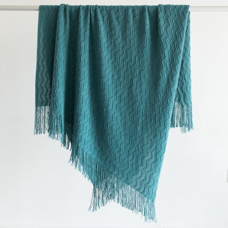 Decorative Chevron Pattern Knit Throw Blanket, 50x60 in, Made with Premium Yarns, Finished with Chic Fringe Details - Red, Lightweight, Breathable, Easy Care
