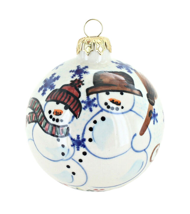 Blue Rose Polish Pottery Snowflake Friends Large Christmas Ball