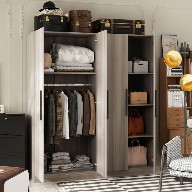 FUFU&GAGA 4-Door White Wardrobe Closet with Ample Storage and Elegant Design (63" W x 19.7" D x 70.9" H ) ,White