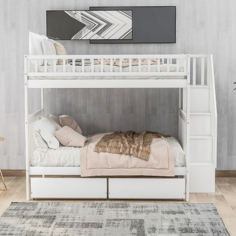 Full Over Full Bunk Bed With Two Drawers And Storage