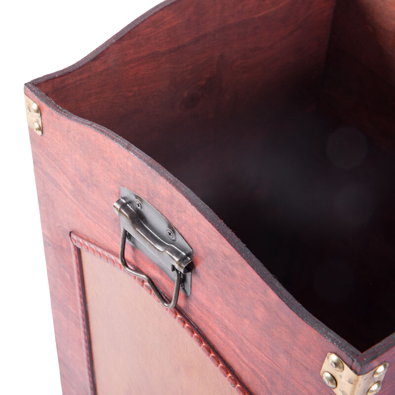 Rustic Cherry Wooden Decorative Trash Bin with Handles