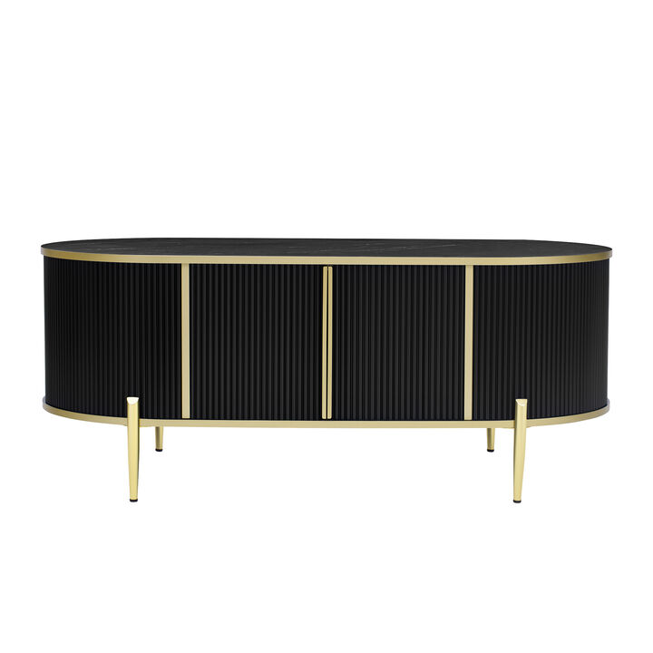 Merax Modern Luxury Oval shaped Fluted Coffee Table