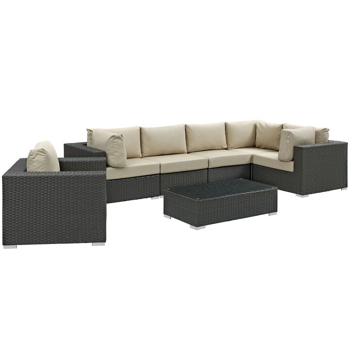 Sojourn 7 Piece Outdoor Patio Sunbrella Sectional Set - Canvas Antique Beige