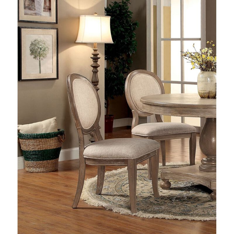 Transitional Rustic Oak And Side Chairs Set Of 2 Chairs Dining Room Furniture Padded