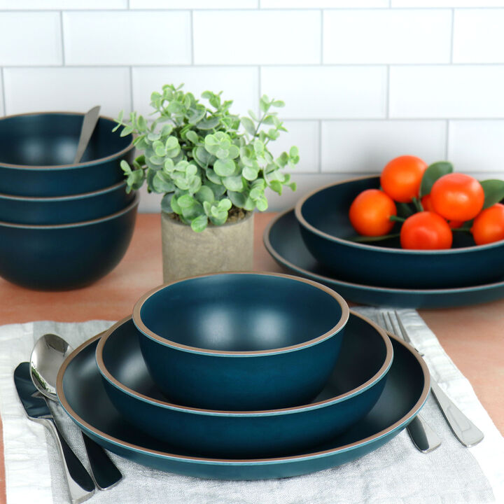 Gibson Home Rockabye 12 Piece Melamine Dinnerware Set in Dark Teal