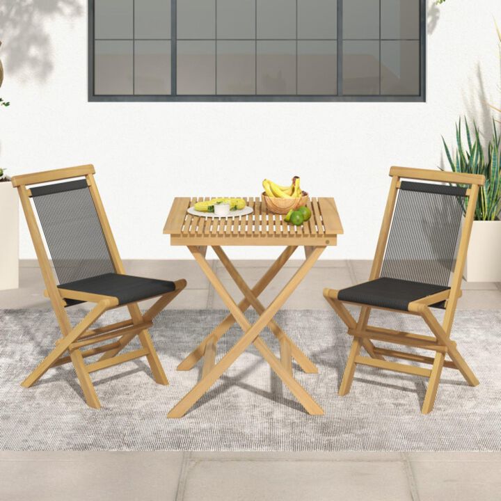 Hivvago 2 Piece Patio Folding Chairs with Woven Rope Seat and Back for Porch Backyard Poolside