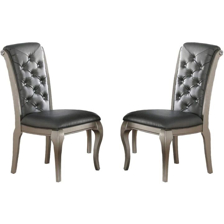 Antique Silver Wooden Dining Chairs with Grey Faux Leather
