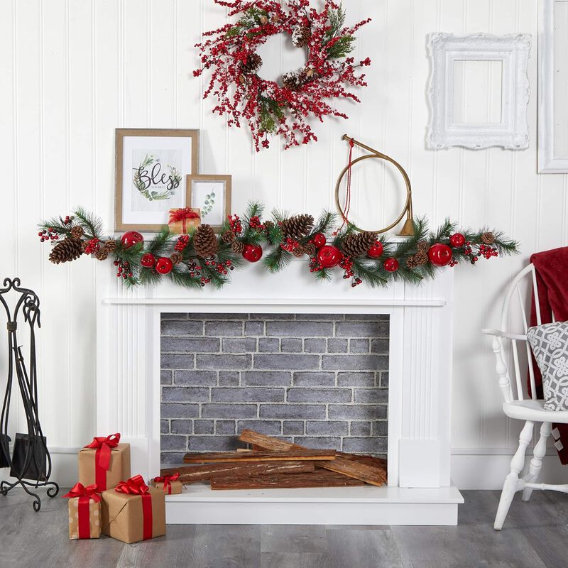 Hivvago 6" Apple, Berries and Pinecone Artificial Garland