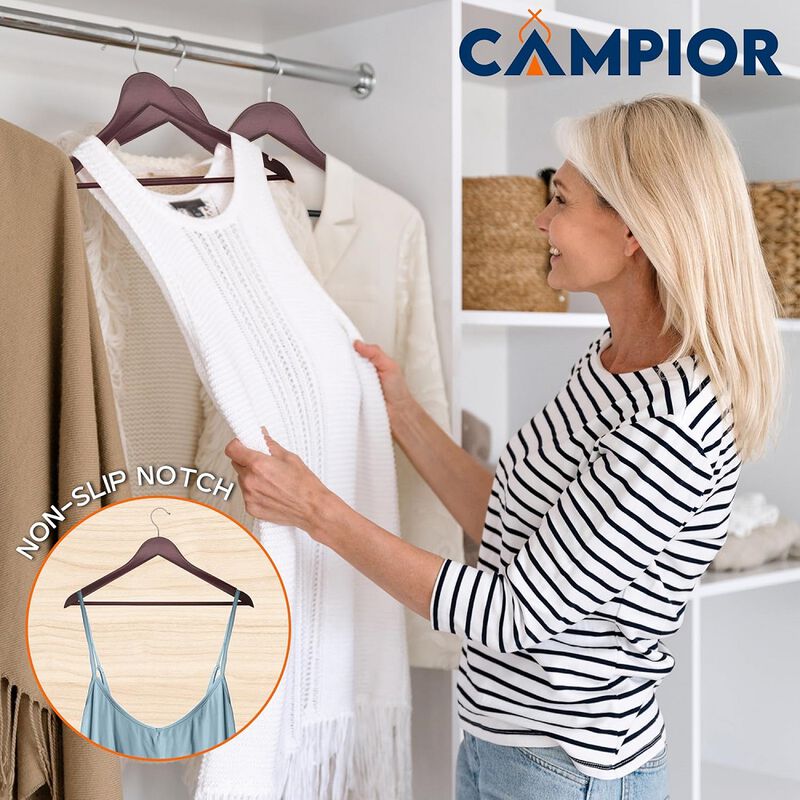 Wooden Clothes Hangers – Durable Space Saving Hanger, Non-Slip, Versatile for Organizing Dress, Coat, and Clothes, Can Hold Up To 10 lbs, With 360 Degree Swivel Hook, Cherry Color, Pack of 50