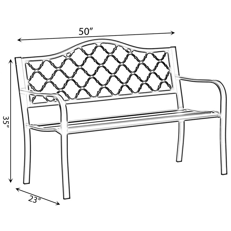 Gardenised Outdoor Garden Patio Steel Park Bench Lawn Decor with Cast Iron Back, Black Seating bench for Yard, Patio, Garden and Deck