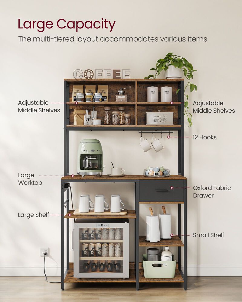 Bakers Rack with 12 Hooks: Versatile Storage and Display for Kitchen and Home