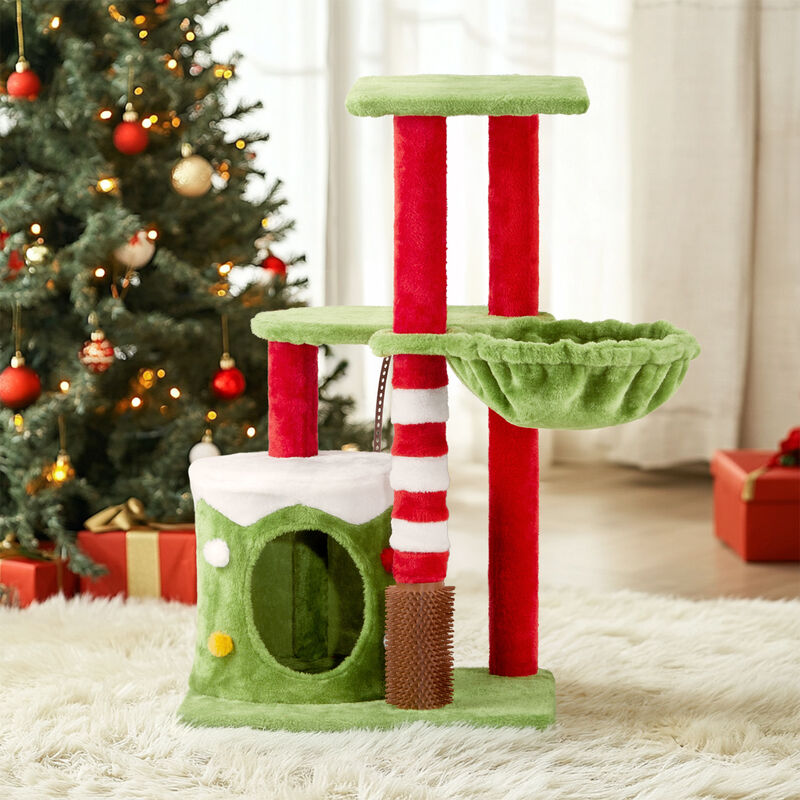 Cat Scratching Posts Tower with Condo & Hammock Multi-Level Playhouse for Cats