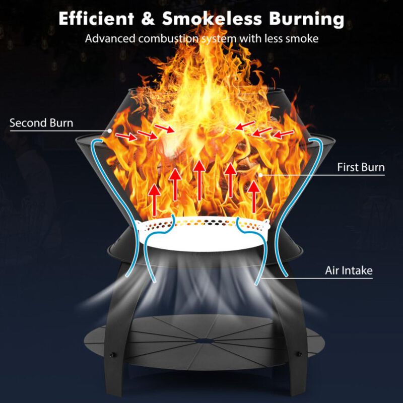 Costway 20 Inch Patio Fire Pit Metal Camping Fire Bowl with Pot Holder and Storage Shelf-Black