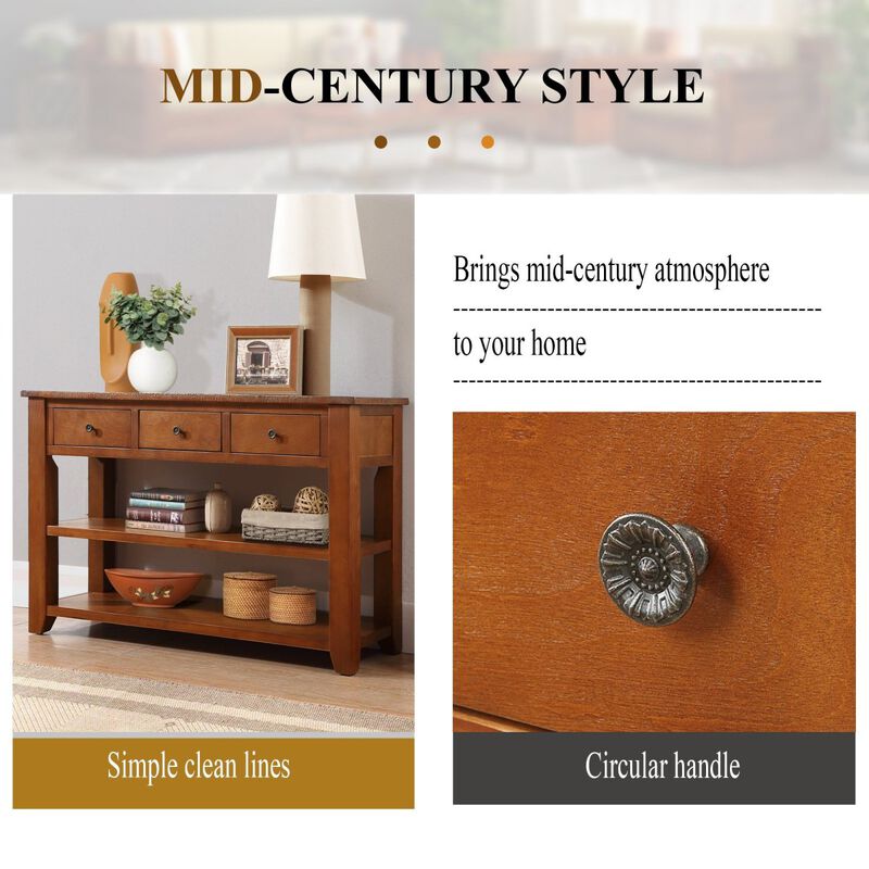 48" Pine Wood Console Table with Storage