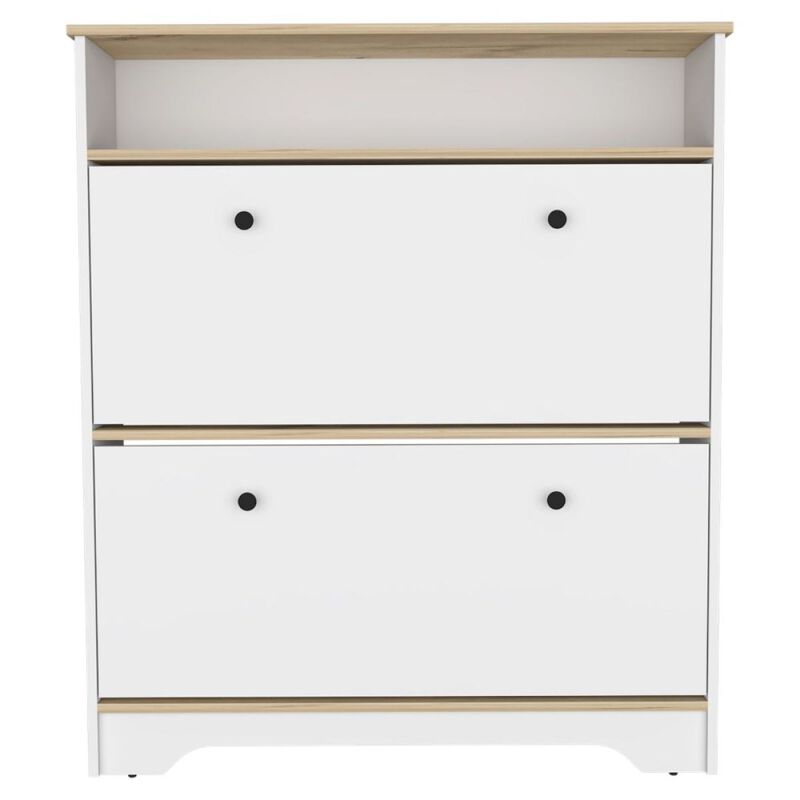 Cranberry 2-Shelf Shoe Rack Light Oak And White