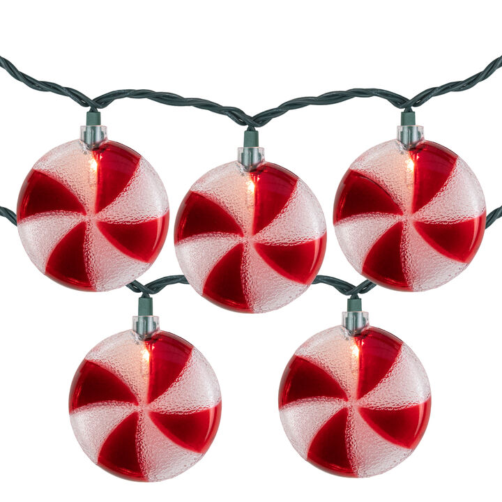 10 Count Peppermint Candy Christmas Light Set  6ft Green Wire