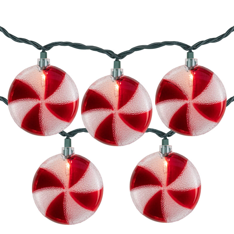 10 Count Peppermint Candy Christmas Light Set  6ft Green Wire